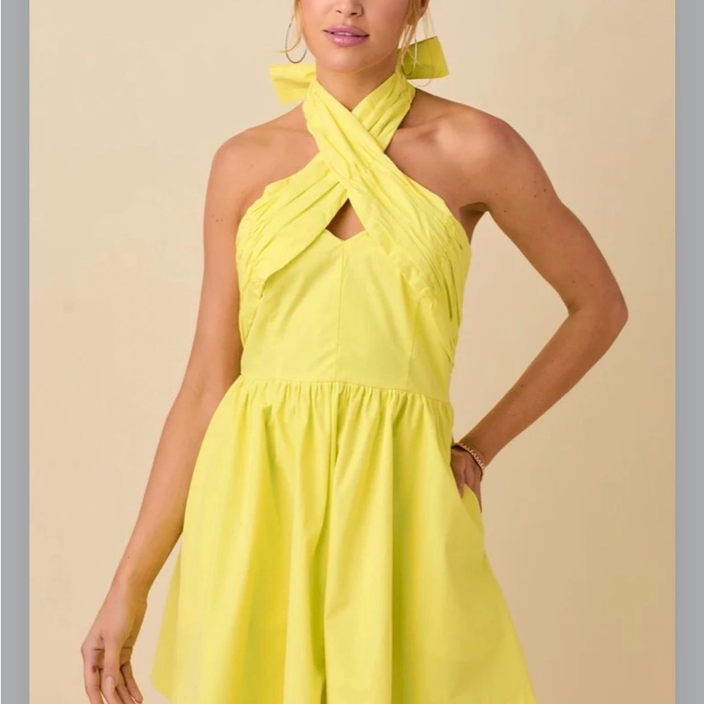 Boutique Lime Yellow Halter Mini Dress – Size s